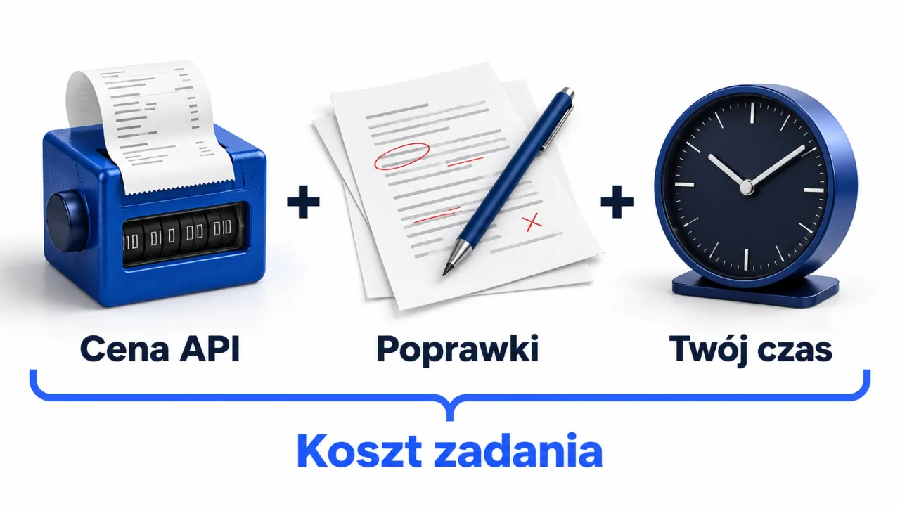 Na koszt zadania AI składają się cena API, poprawki i czas poświęcony na sprawdzenie wyniku.