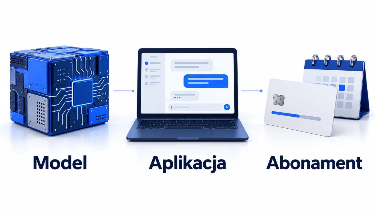 Model AI, aplikacja i abonament jako trzy różne elementy korzystania ze sztucznej inteligencji.