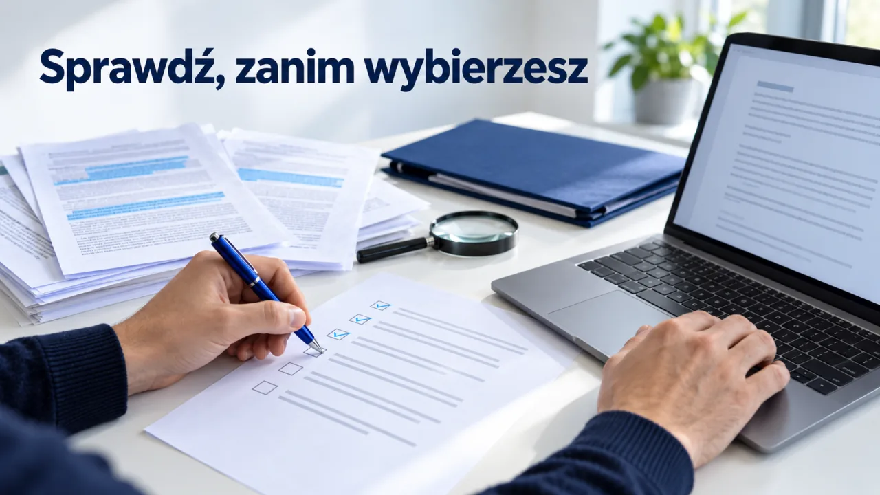 Osoba porównuje odpowiedź AI z dokumentami źródłowymi i sprawdza listę wymagań.